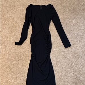 Express Black Long Sleeve Ruched Maxi Dress